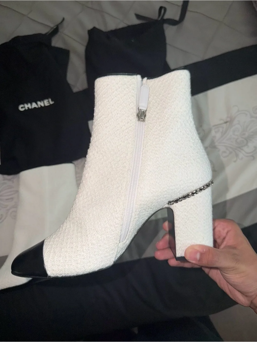 CHANEL white tweed